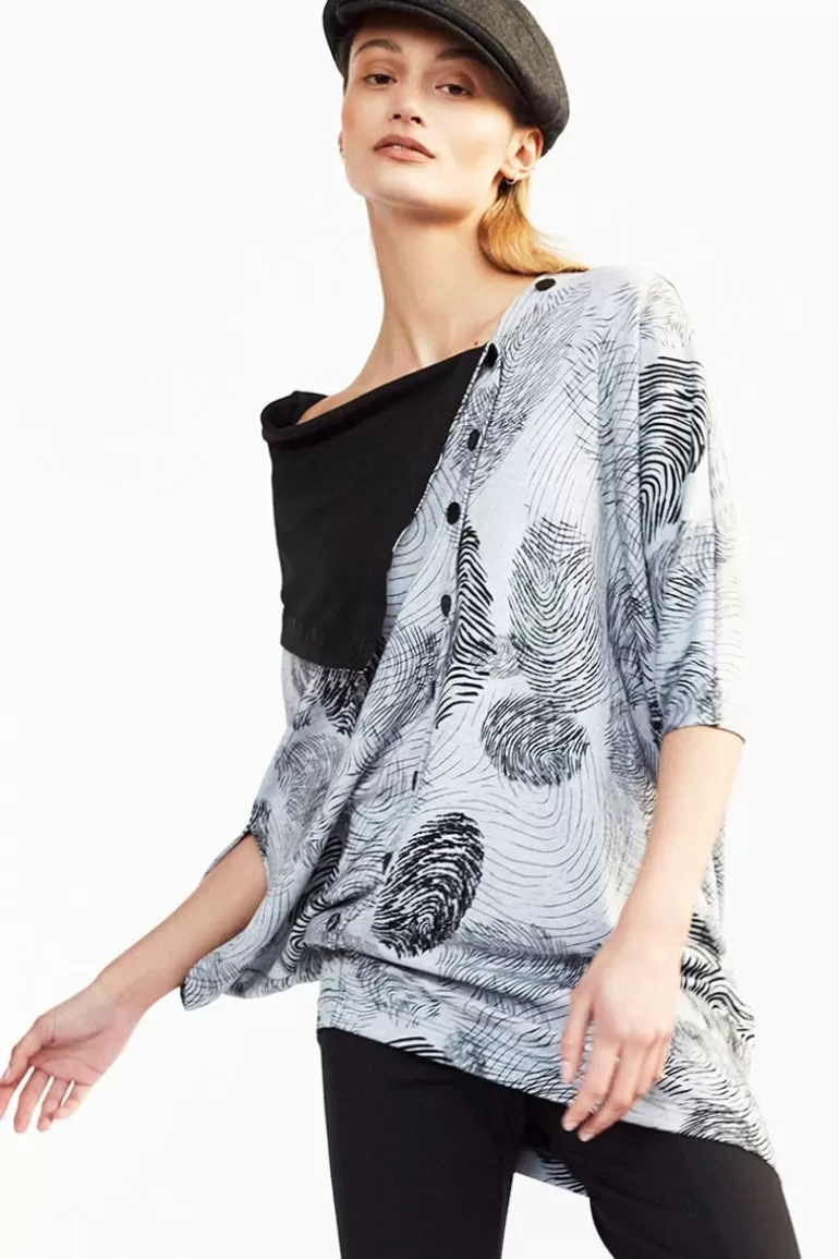 Elsewhere Fashion Finger Print Top-Slate Cheap