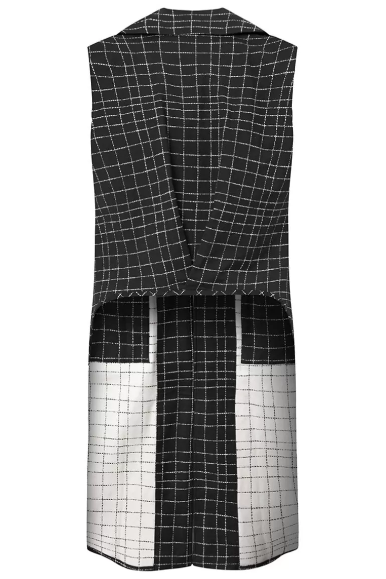 Elsewhere Fashion Jaciara Long Gilet Reversible-Black-Offwhite Hot